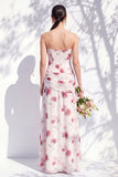 Red Flower Long Ruched Strapless Sheath Bridesmaid Dress with Slit