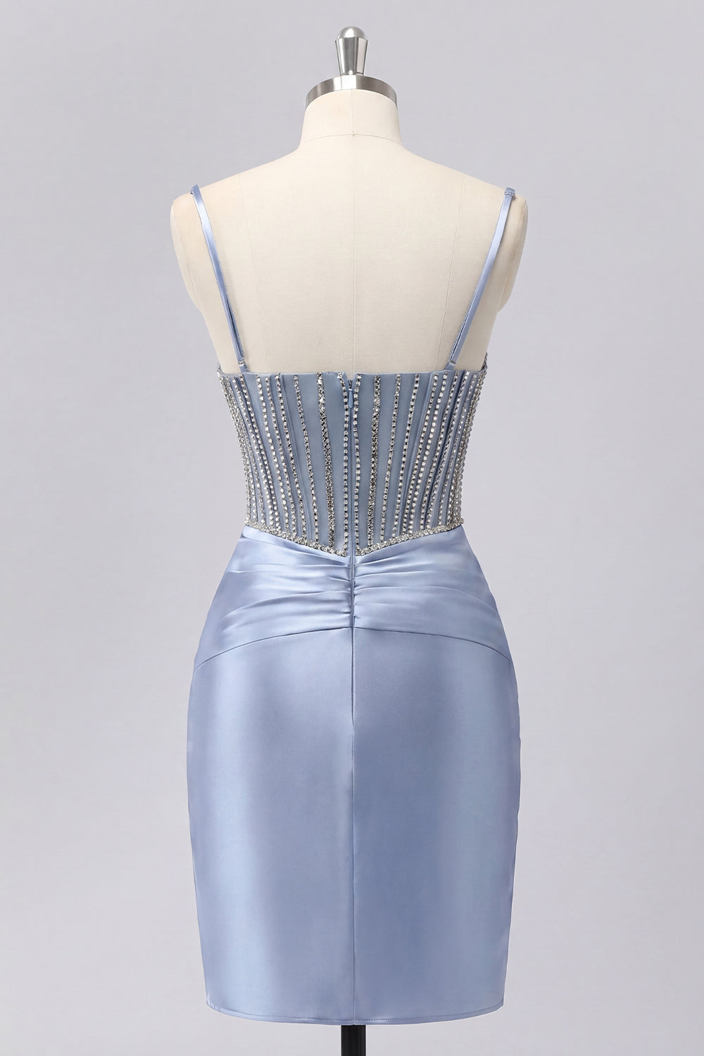 Sparkly Grey Blue Corset Tight Short Ruched Homecoming Dress with Beading