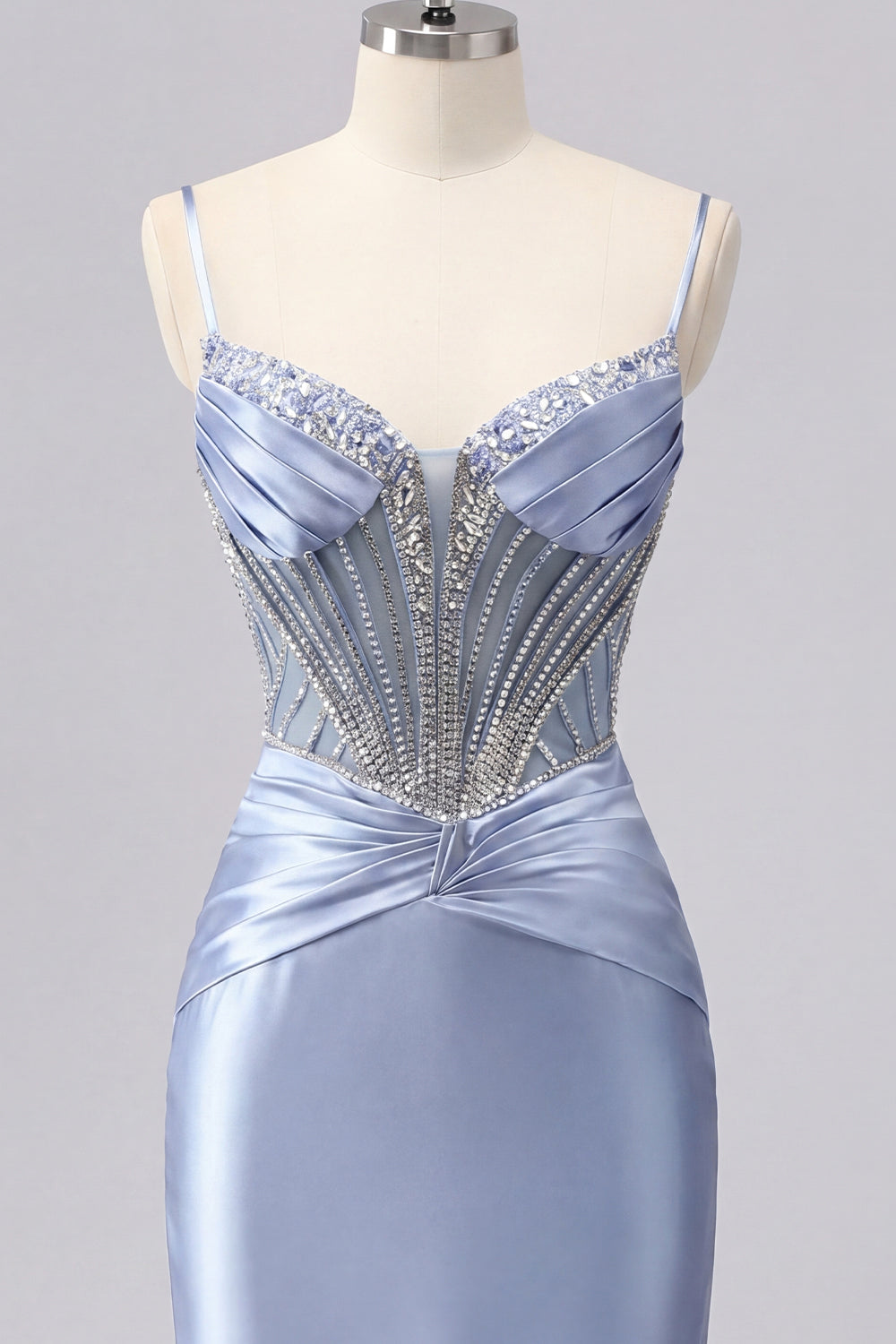 Sparkly Grey Blue Corset Tight Short Ruched Homecoming Dress with Beading