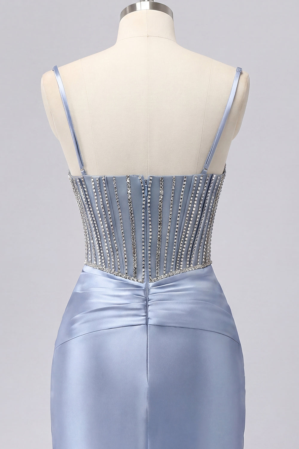Sparkly Grey Blue Corset Tight Short Ruched Homecoming Dress with Beading