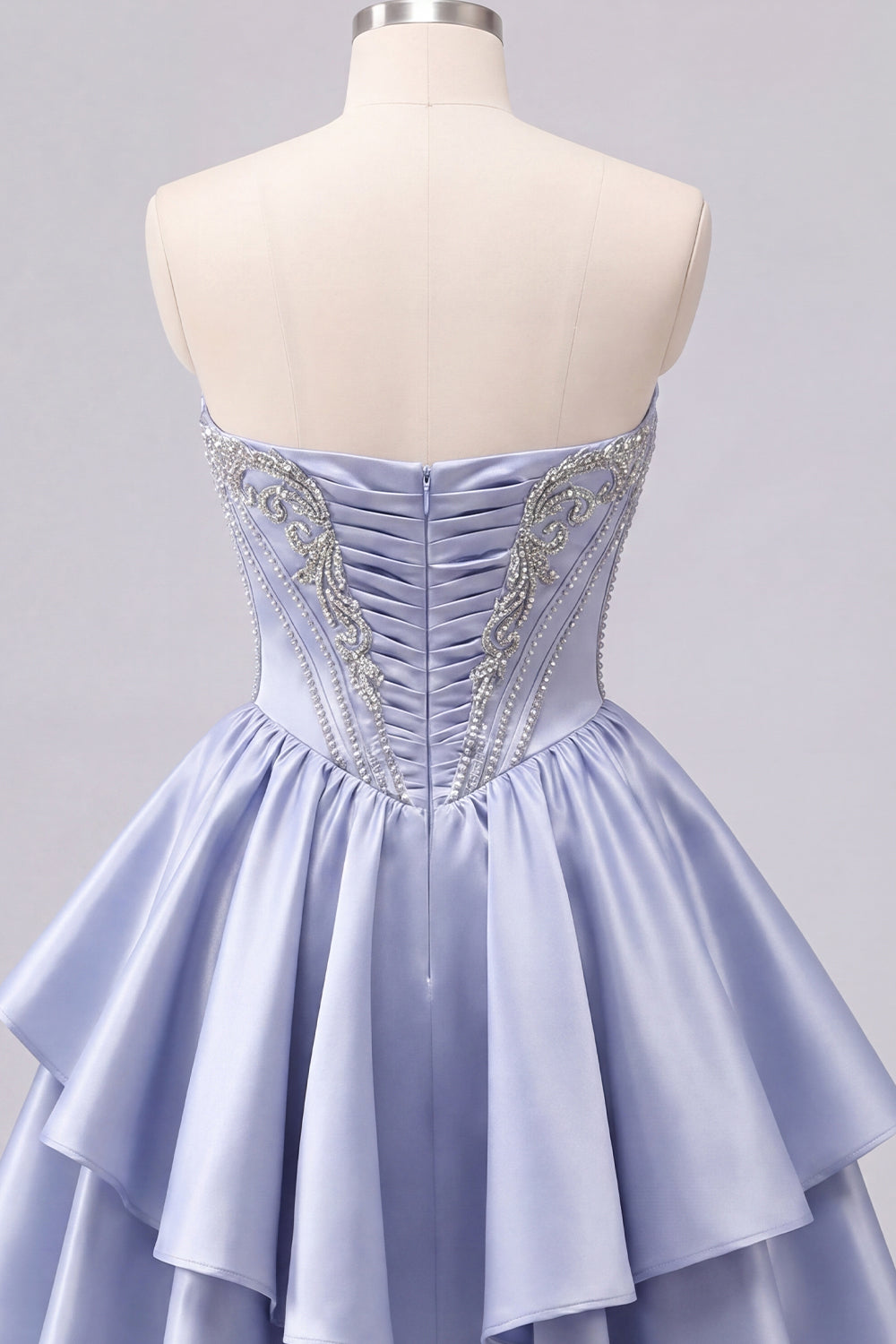 Short A Line Corset Beaded Sparkly Grey Blue Homecoming Dress with Ruffles