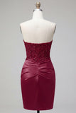 Sweetheart Sparkly Burgundy Tight Short Beaded Ruched Homecoming Dress