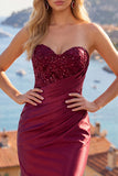 Sweetheart Sparkly Burgundy Tight Short Beaded Ruched Homecoming Dress