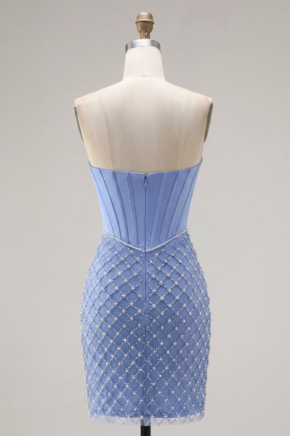 Strapless Blue Corset Tight Short Homecoming Dress with Pearls