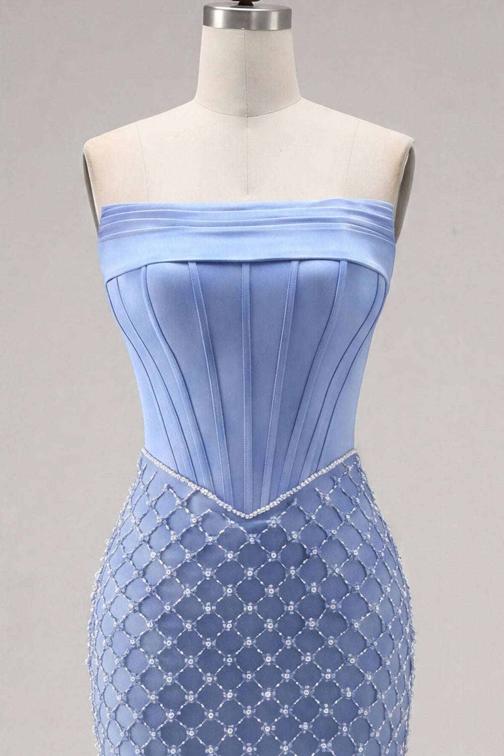 Strapless Blue Corset Tight Short Homecoming Dress with Pearls