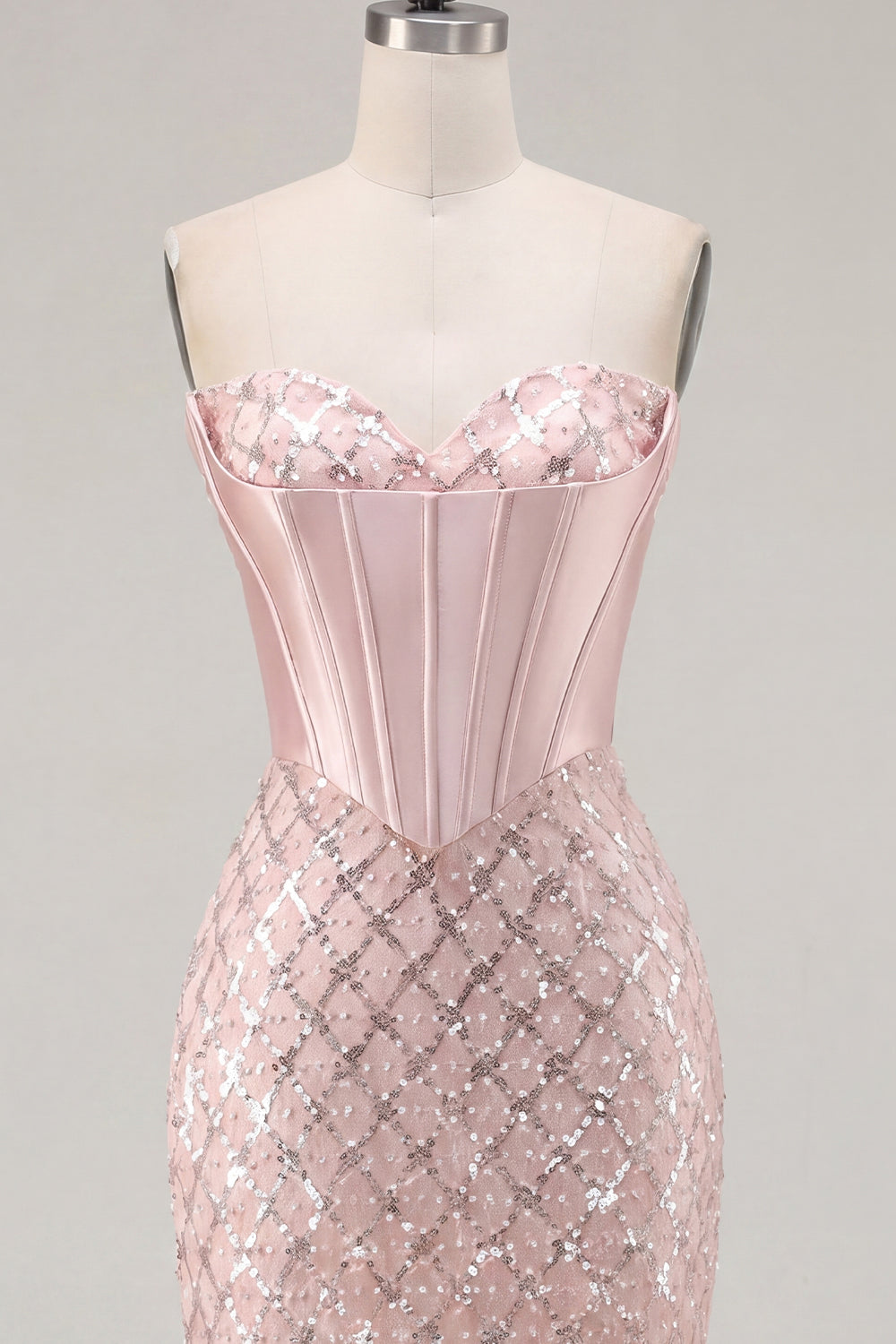 Sparkly Blush Corset Tight Short Strapless Homecoming Dress with Beading