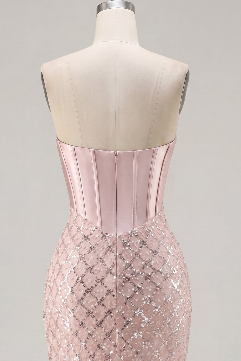 Sparkly Blush Corset Tight Short Strapless Homecoming Dress with Beading