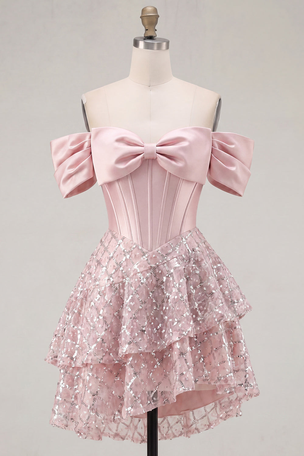 A Line Sparkly Blush Corset Beaded Short Homecoming Dress with Ruffles