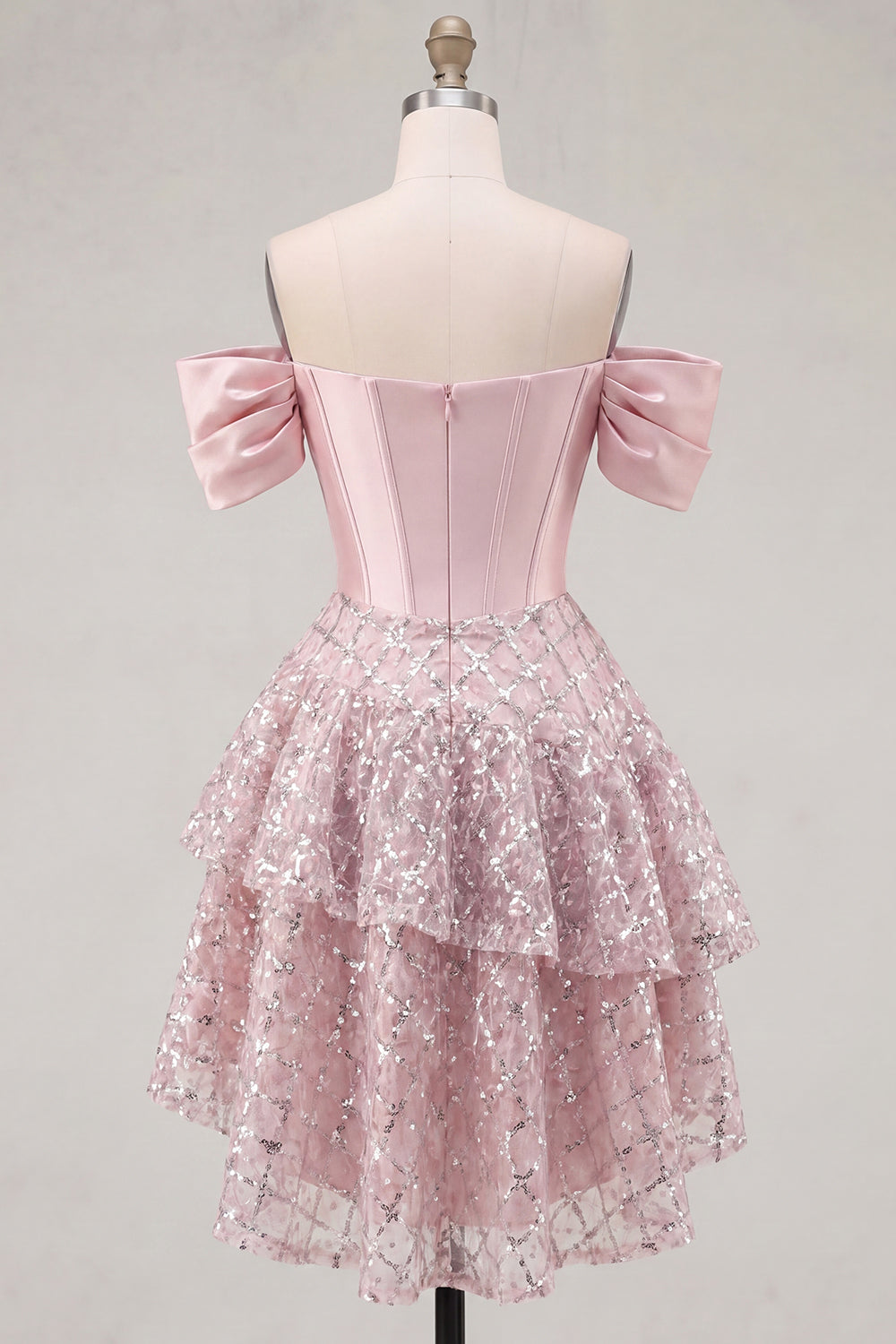 A Line Sparkly Blush Corset Beaded Short Homecoming Dress with Ruffles