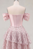 A Line Sparkly Blush Corset Beaded Short Homecoming Dress with Ruffles