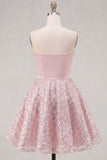 Ruched Strapless Short A Line Sparkly Blush Beaded Homecoming Dress