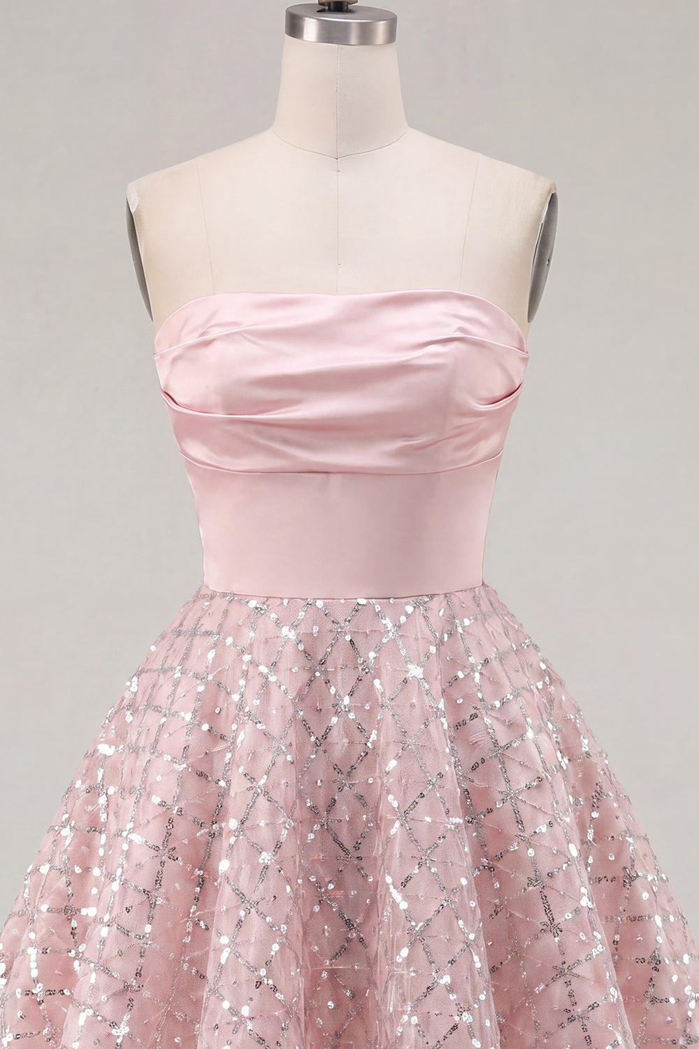 Ruched Strapless Short A Line Sparkly Blush Beaded Homecoming Dress