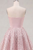 Ruched Strapless Short A Line Sparkly Blush Beaded Homecoming Dress