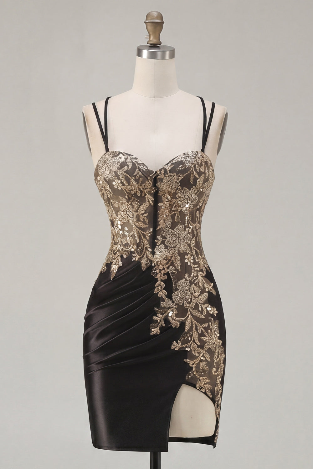 Tight Short Corset Sparkly Dark Green Ruched Appliqued Homecoming Dress with Slit