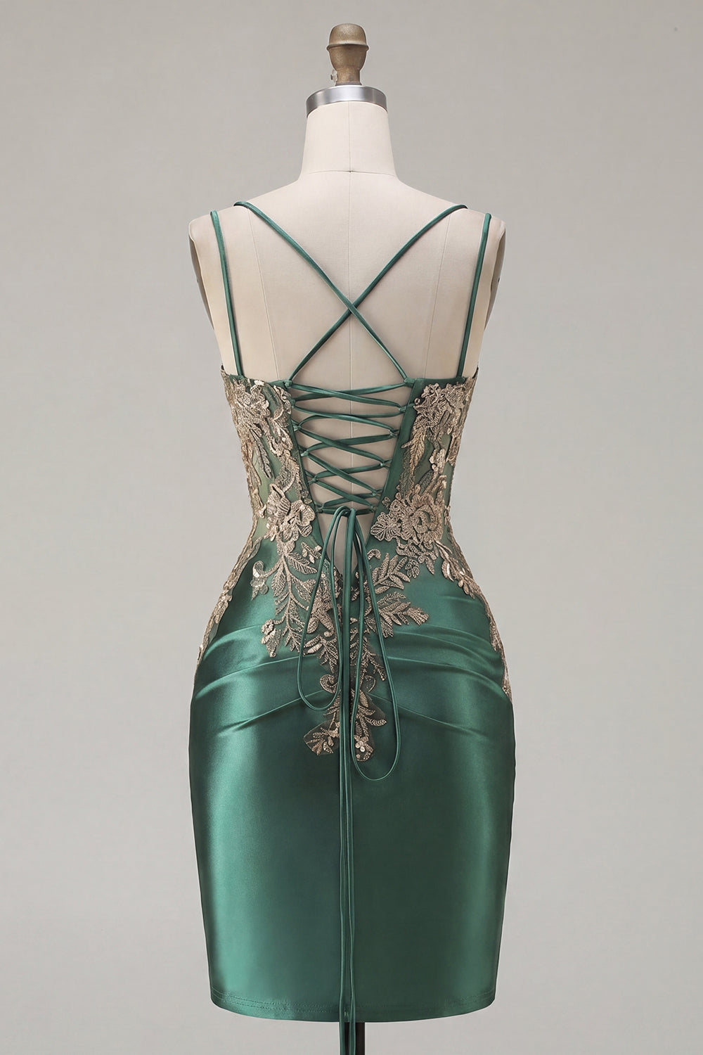 Tight Short Corset Sparkly Dark Green Ruched Appliqued Homecoming Dress with Slit