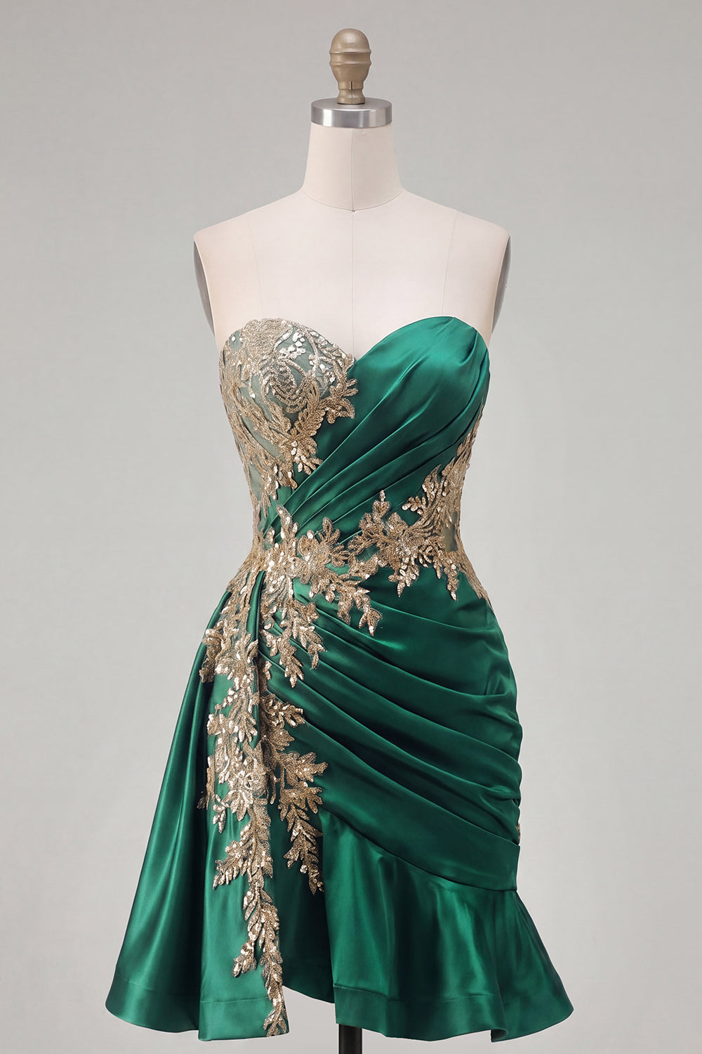 Sweetheart Short A Line Sparkly Dark Green Appliqued Homecoming Dress with Ruffles