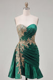 Sweetheart Short A Line Sparkly Dark Green Appliqued Homecoming Dress with Ruffles