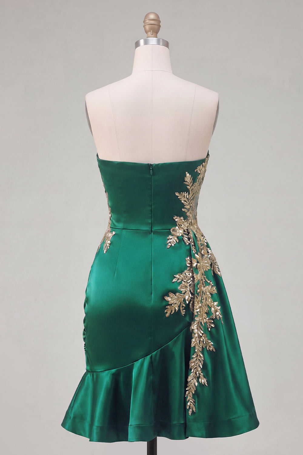 Sweetheart Short A Line Sparkly Dark Green Appliqued Homecoming Dress with Ruffles