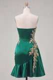 Sweetheart Short A Line Sparkly Dark Green Appliqued Homecoming Dress with Ruffles