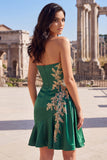 Sweetheart Short A Line Sparkly Dark Green Appliqued Homecoming Dress with Ruffles