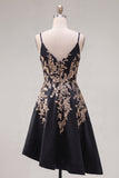 V-Neck Asymmetrical A Line Sparkly Black Sequin Homecoming Dress