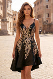 V-Neck Asymmetrical A Line Sparkly Black Sequin Homecoming Dress