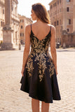 V-Neck Asymmetrical A Line Sparkly Black Sequin Homecoming Dress