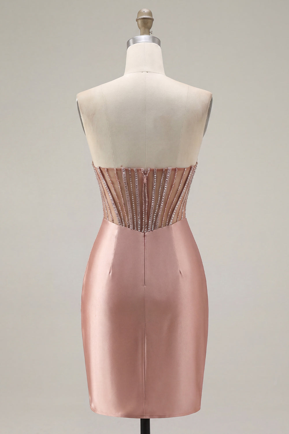 Corset Tight Short Strapless Sparkly Blush Ruched Homecoming Dress with Slit