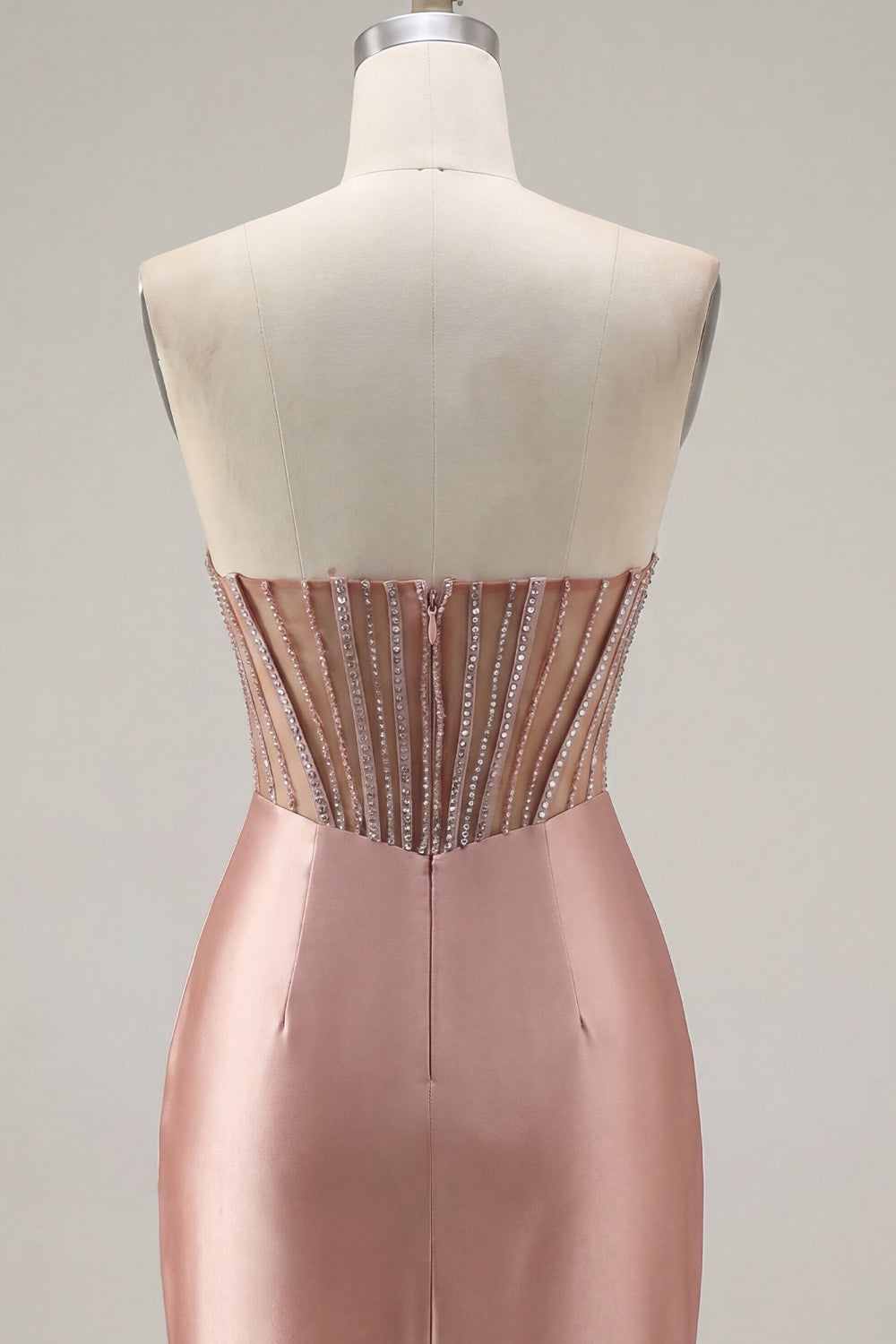 Corset Tight Short Strapless Sparkly Blush Ruched Homecoming Dress with Slit