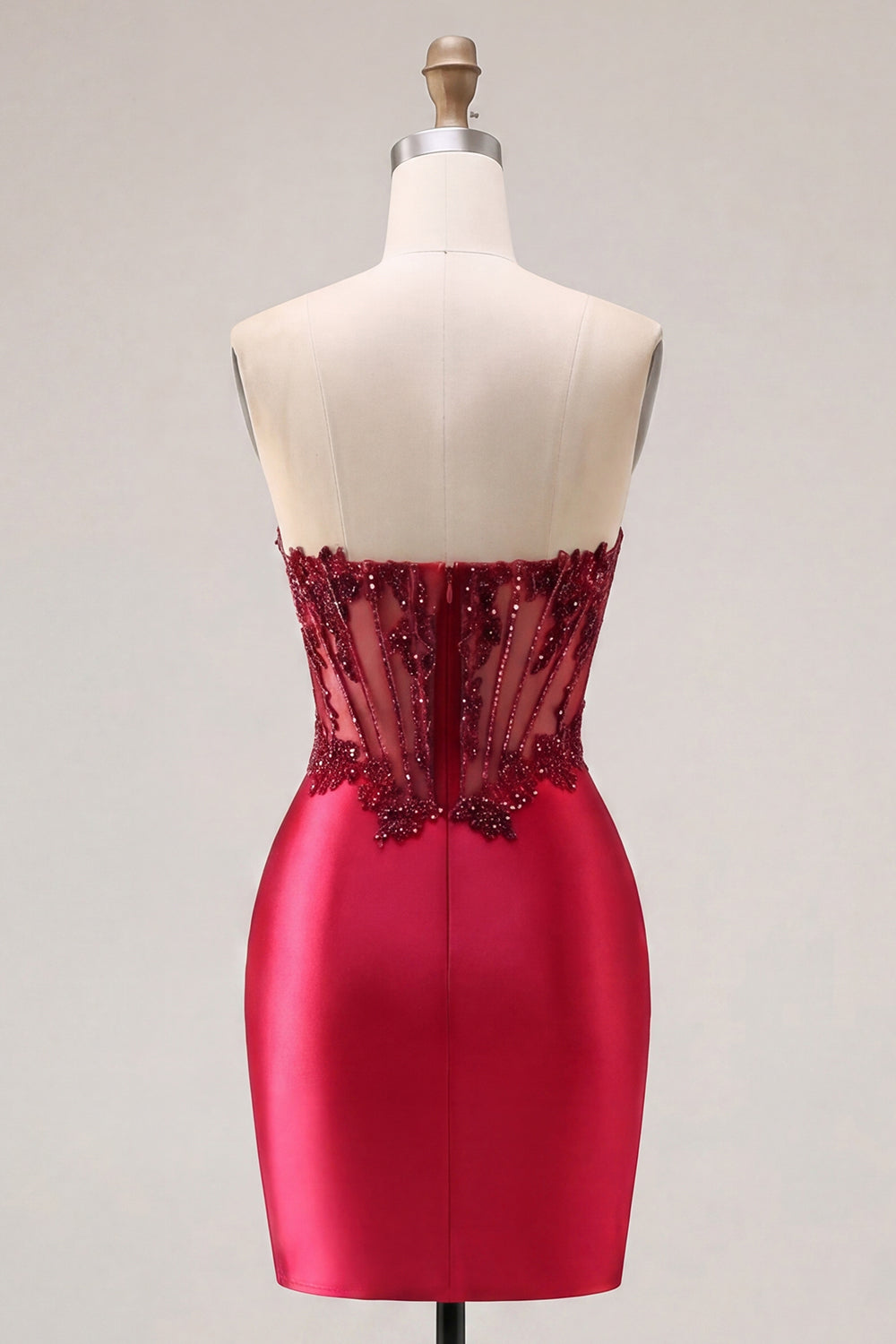 Sparkly Burgundy Corset Tight Short Ruched Beaded Homecoming Dress with Slit