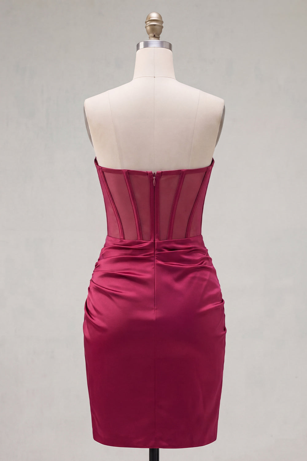 Burgundy Corset Tight Short Ruched Strapless Homecoming Dress with Beading