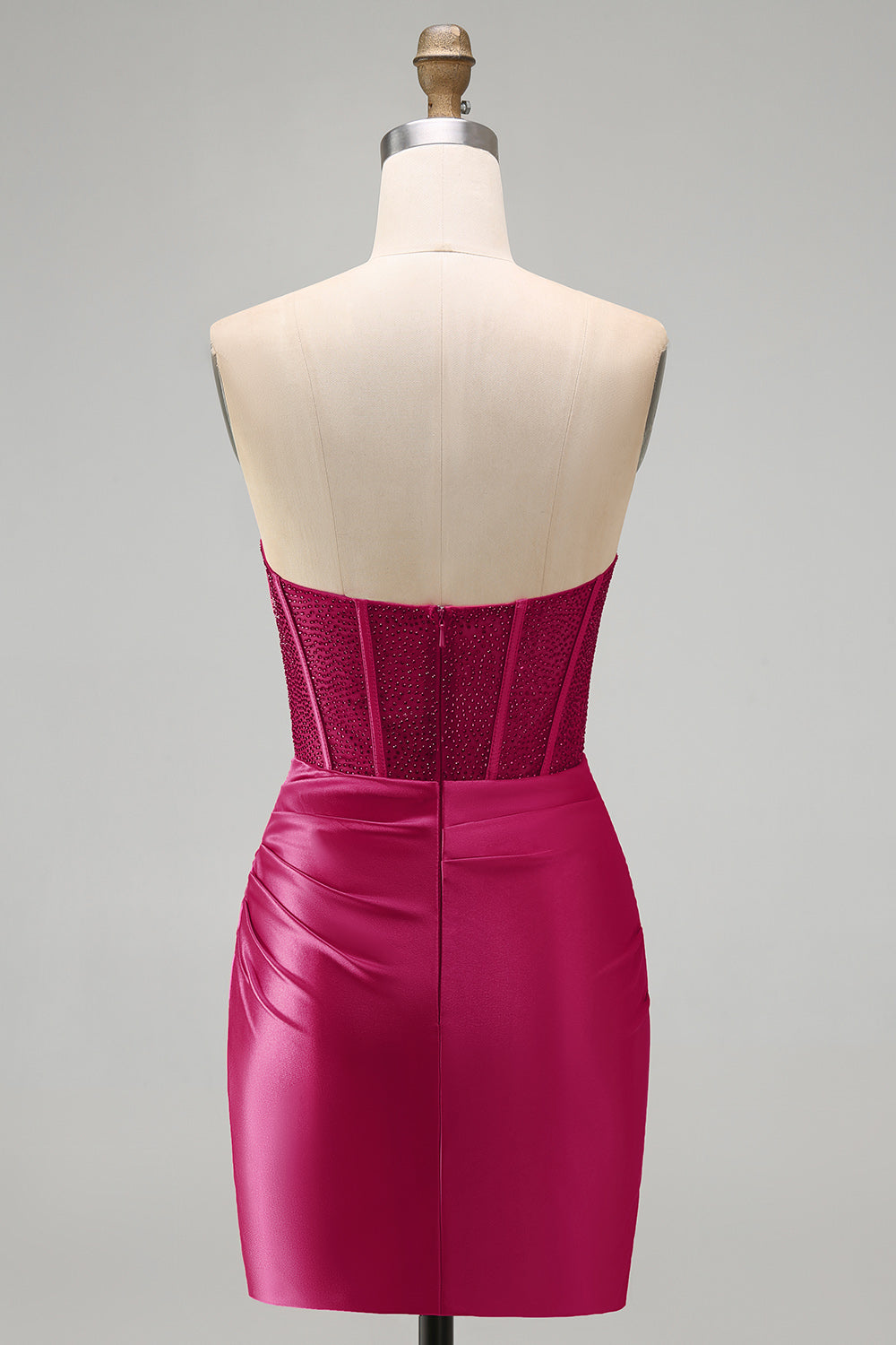 Burgundy Corset Tight Short Ruched Strapless Homecoming Dress with Beading