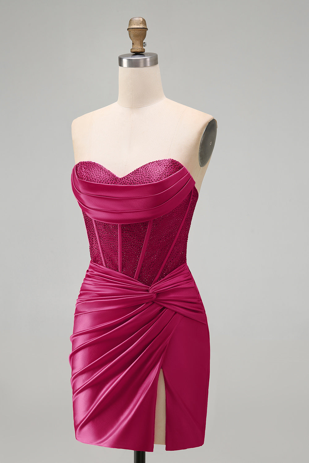 Burgundy Corset Tight Short Ruched Strapless Homecoming Dress with Beading