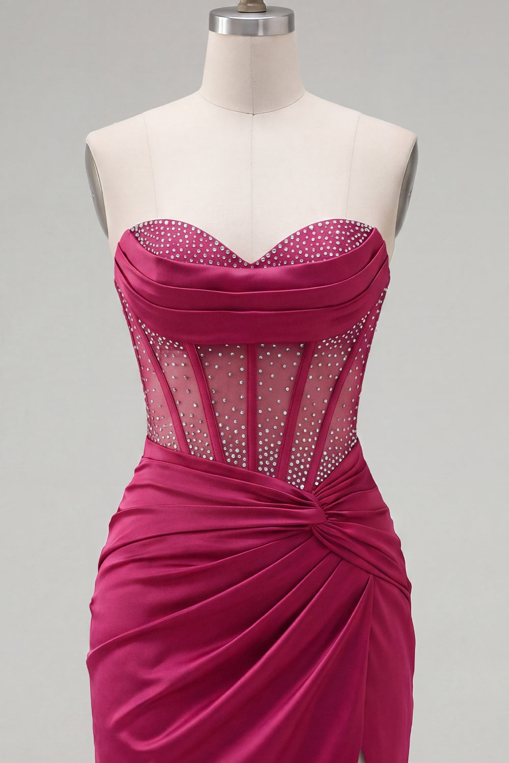 Burgundy Corset Tight Short Ruched Strapless Homecoming Dress with Beading