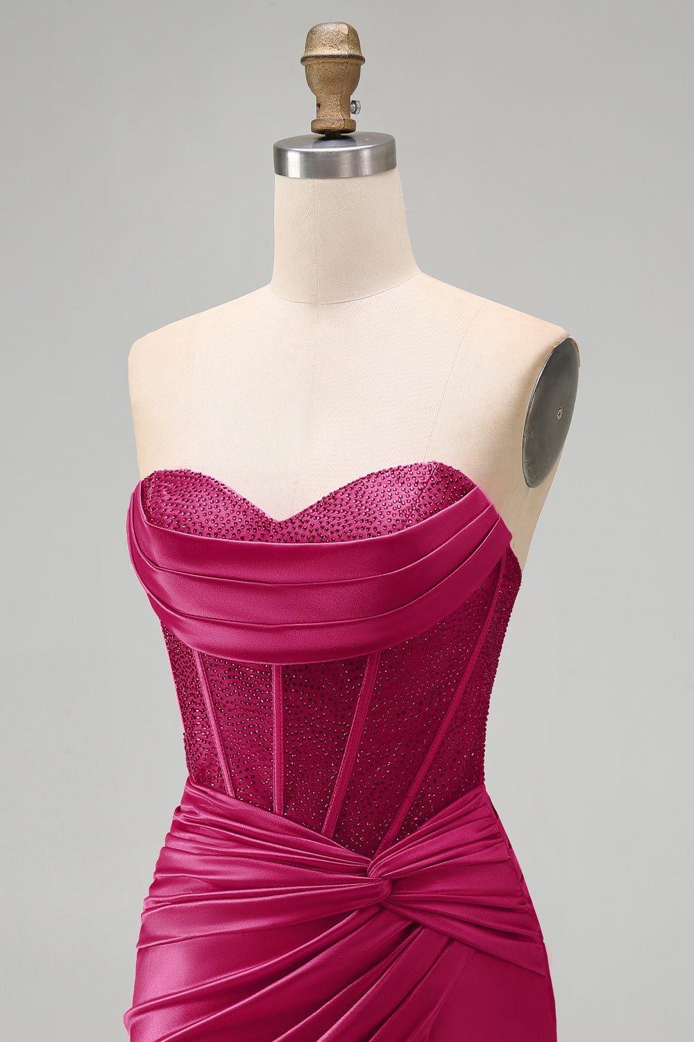 Burgundy Corset Tight Short Ruched Strapless Homecoming Dress with Beading