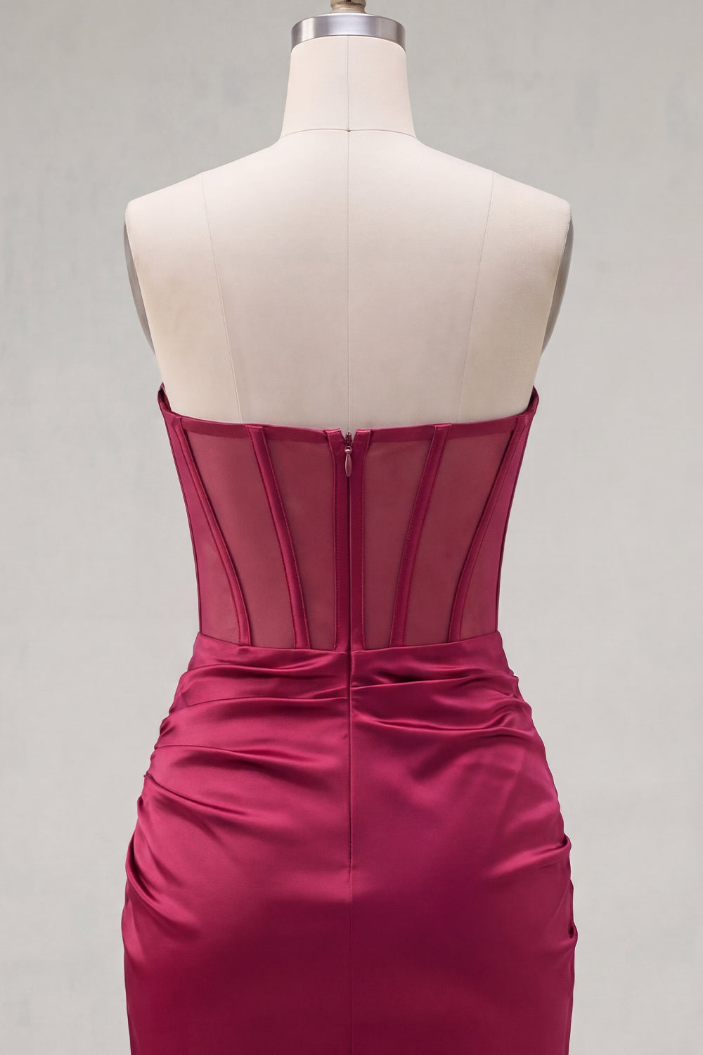 Burgundy Corset Tight Short Ruched Strapless Homecoming Dress with Beading