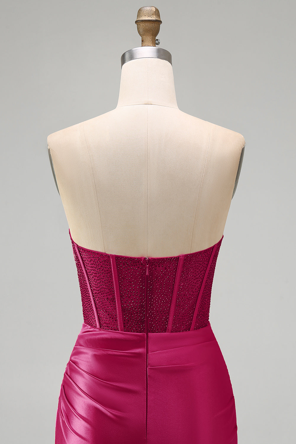 Burgundy Corset Tight Short Ruched Strapless Homecoming Dress with Beading