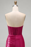 Burgundy Corset Tight Short Ruched Strapless Homecoming Dress with Beading