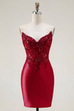 Red Corset Tight Short Strapless Homecoming Dress with Lace