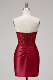 Red Corset Tight Short Strapless Homecoming Dress with Lace