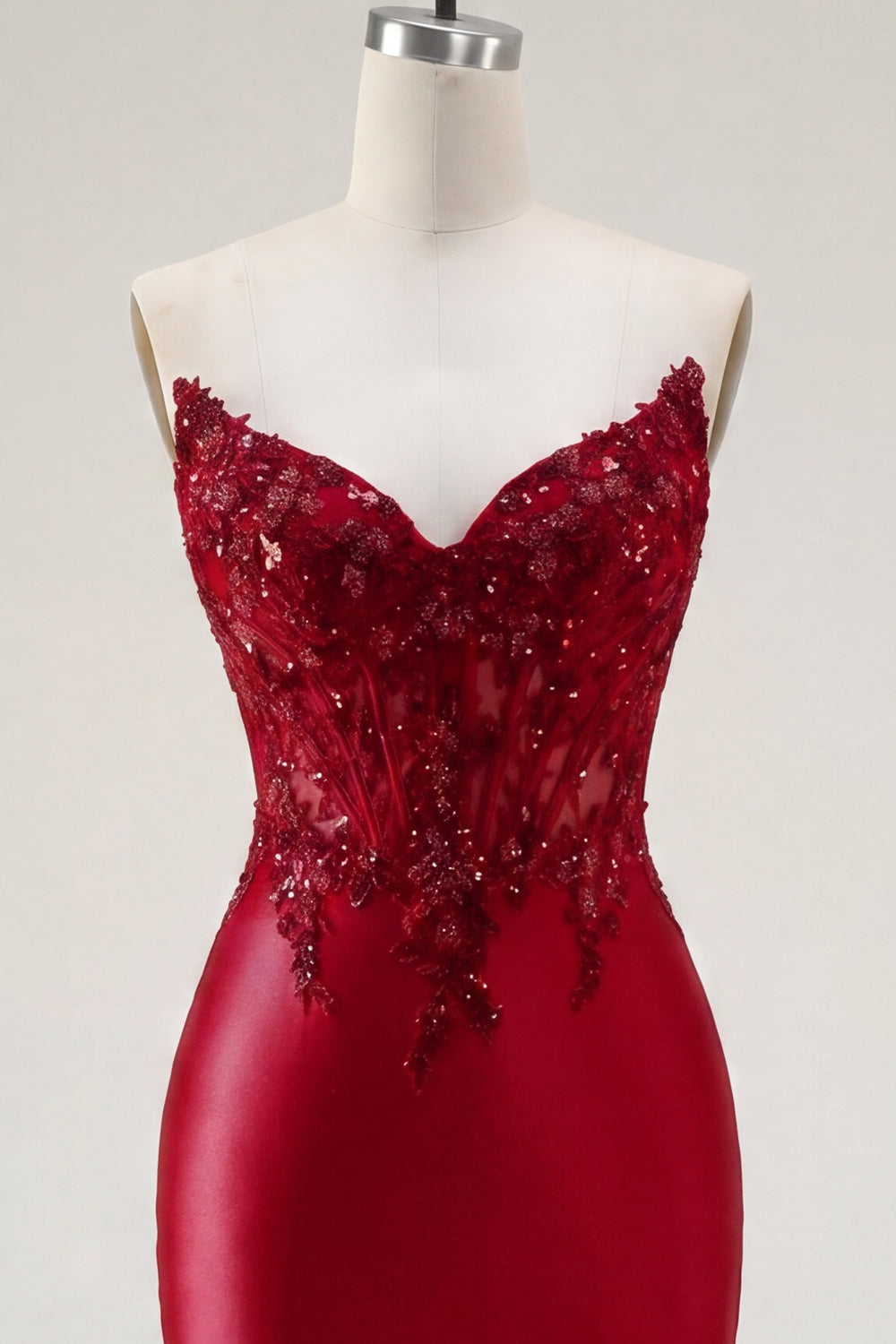 Red Corset Tight Short Strapless Homecoming Dress with Lace
