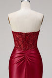 Red Corset Tight Short Strapless Homecoming Dress with Lace