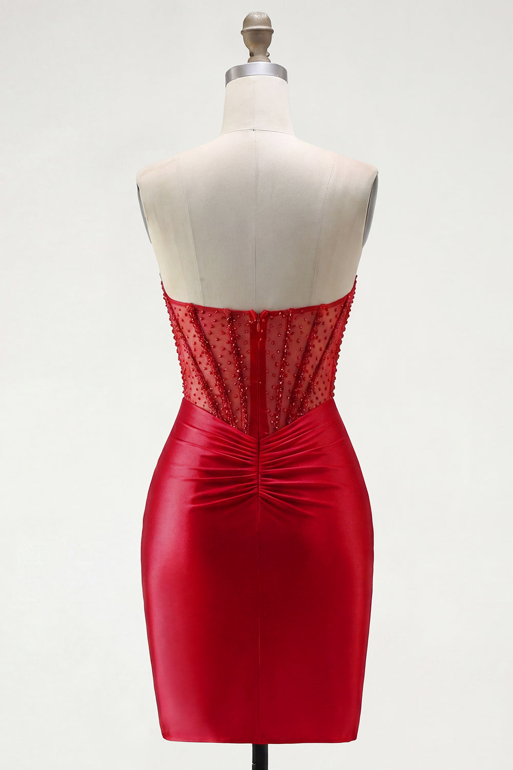 Tight Short Red Corset Strapless Homecoming Dress with Rhinestones
