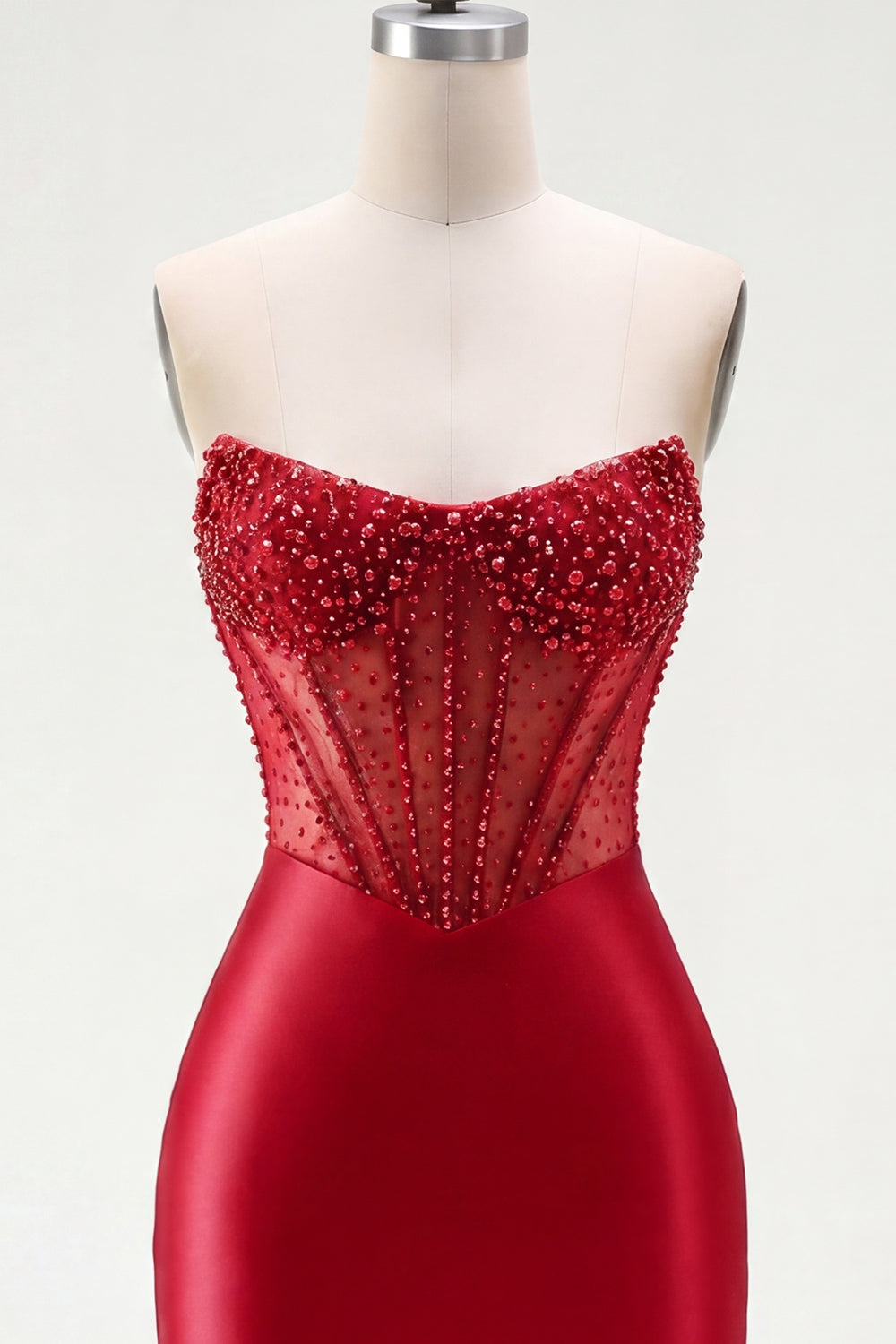 Tight Short Red Corset Strapless Homecoming Dress with Rhinestones
