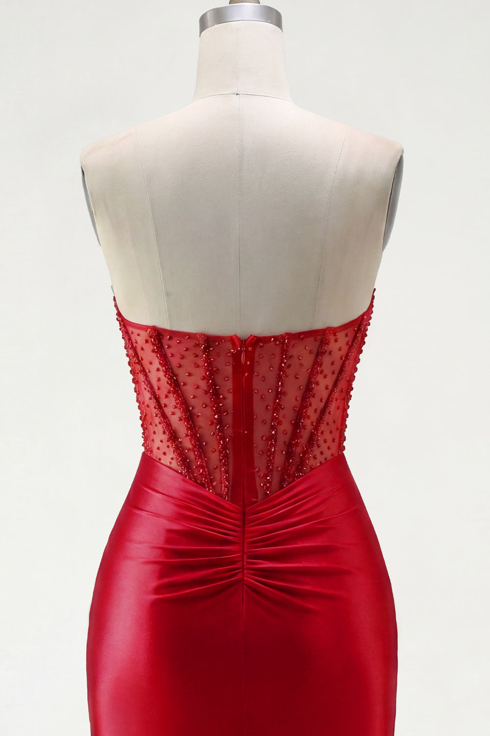 Tight Short Red Corset Strapless Homecoming Dress with Rhinestones