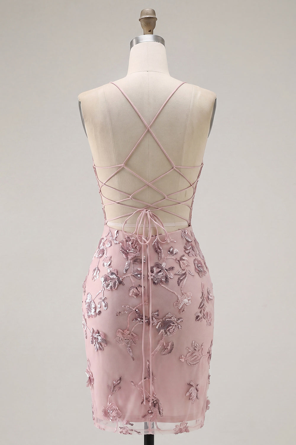 Floral Halter Corset Tight Short Sparkly Blush Beaded Homecoming Dress
