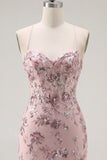 Floral Halter Corset Tight Short Sparkly Blush Beaded Homecoming Dress