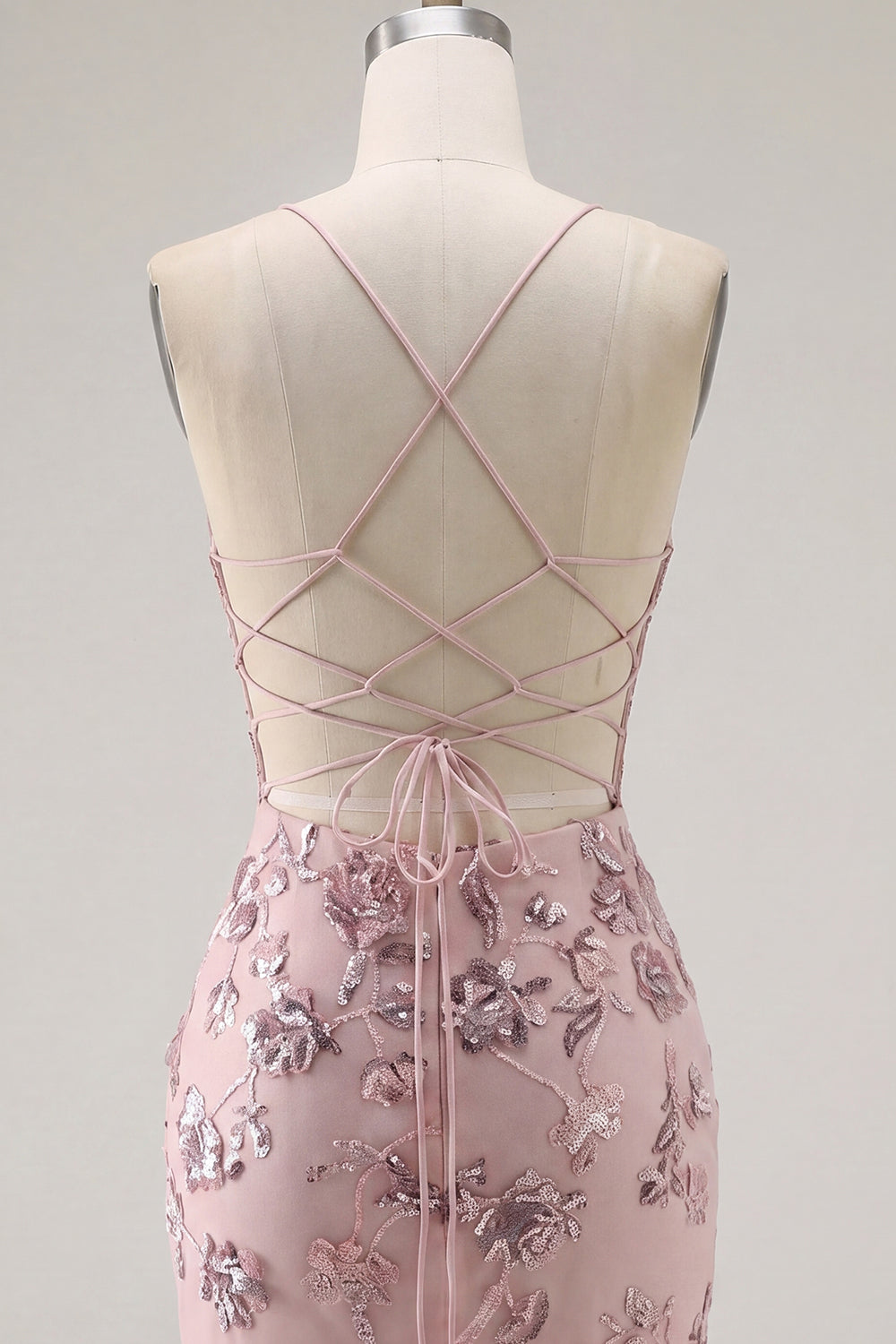 Floral Halter Corset Tight Short Sparkly Blush Beaded Homecoming Dress