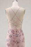Floral Halter Corset Tight Short Sparkly Blush Beaded Homecoming Dress