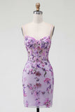 Floral Halter Corset Tight Short Sparkly Blush Beaded Homecoming Dress
